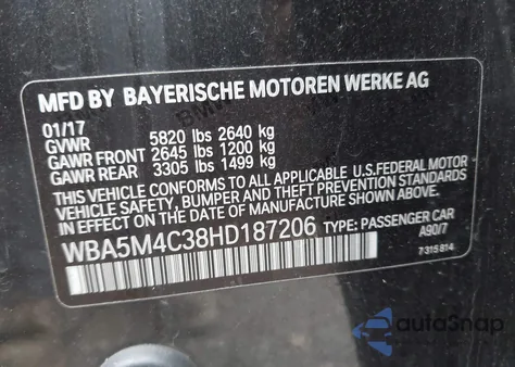 2017 BMW 535I Gran Turismo xDrive from USA, damaged, VIN WBA5M4C38HD187206